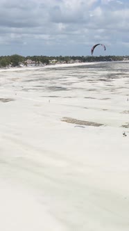 Tanzania  Vertical Video of Low Tide in the Ocean Near the Coast of Zanzibar Slow Motion