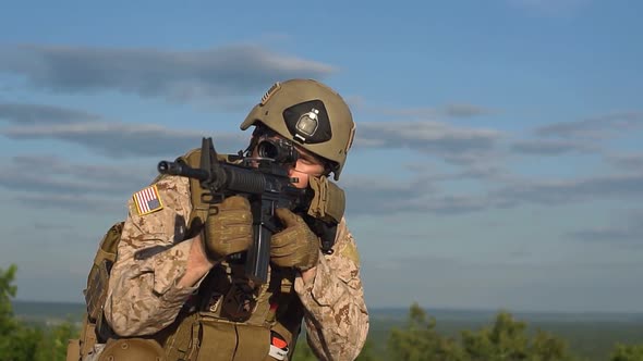 Airsoft Game. Men with Guns Playing Airsoft