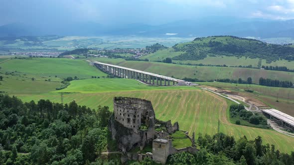 Aerial view of Likava castle in Likavka village in Slovakia