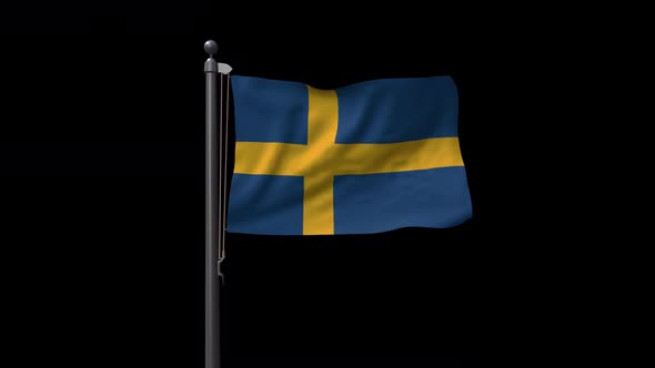 Sweden Flag On Flagpole With Alpha Channel