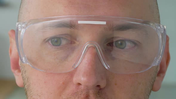Close Up of Male Face in Safety Glasses or Goggles 20