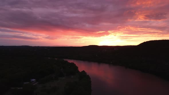 Lake Austin Colorado River at Sunset drone footage