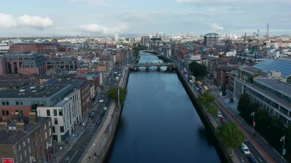 Liffey River Calmly Flowing Through City Centre