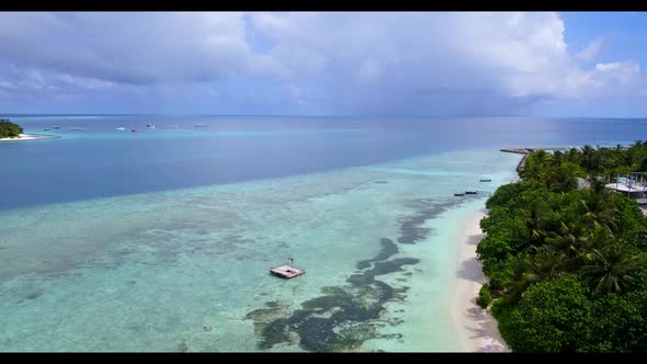 Aerial drone view scenery of exotic sea view beach trip by shallow sea and white sand background of 