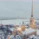 Aerial Footage of the Peter and Paul Fortress in a Snow Storm in a Winter Evening Night Illumination - VideoHive Item for Sale