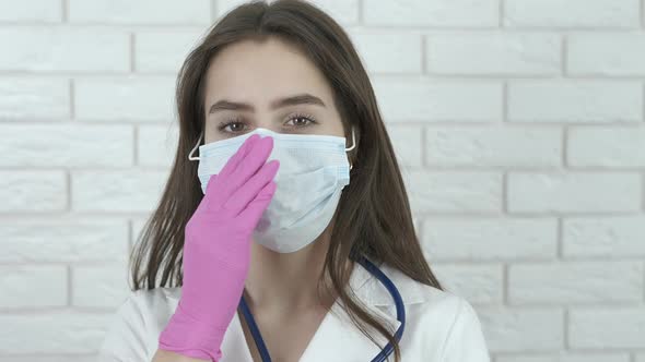 Beautiful girl doctor in a medical mask.