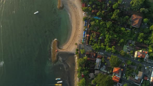 Aerial view above of coastal beach at Bali island, Indonesia.