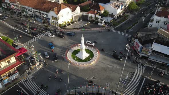 Aerial view of Tugu Jogja or Yogyakarta Monument, Indonesia.