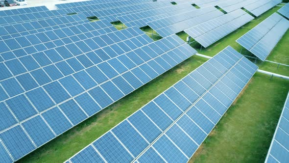 Aerial View of Solar Panels Farm Solar Cell