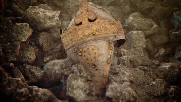 King Helmet With A Crown Embedded In A Rock