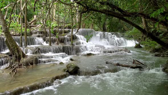 Huai Mae Khamin Waterfall level six, Kanchanaburi, Thailand - Slow motion