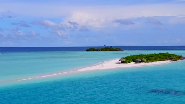 Aerial nature of resort beach journey by lagoon with sand background