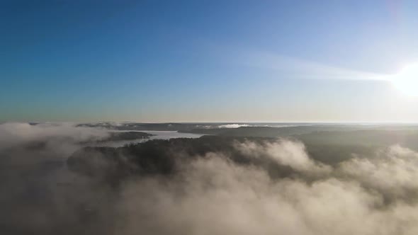 Breathtaking Aerial Helicopter View Above the Clouds in American Midwest Landscape