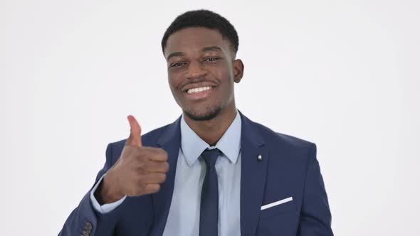 African Businessman Showing Thumbs Up Sign on White Background