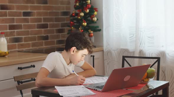 Little Boy Kid Studying at Home