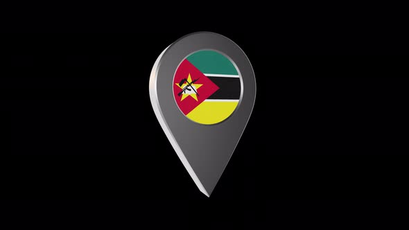 3d Animation Map Navigation Pointer With Mozambique Flag With Alpha Channel - 4K