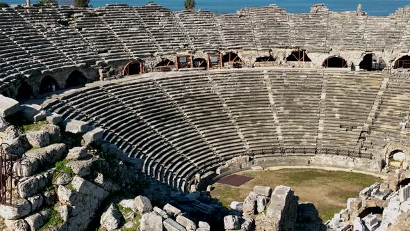 Aerial Footage of the Antique Theater 4 K  Side,Turkey