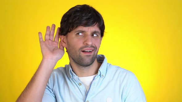 Fun Man 30s Years Old Isolated on Yellow Wall Background Studio