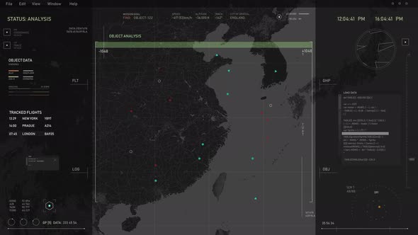 Futuristic radar system ai analyzes the plane flying towards Shanghai airport alt