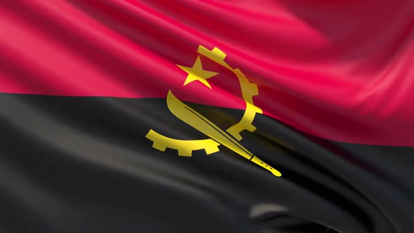 The Flag of Angola. Waved Highly Detailed Fabric Texture.