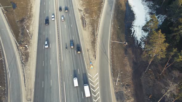Automobile Highway with Vehicles Roundabout Aerial View