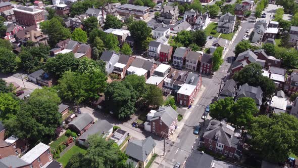 Drone view over a town buildings in pennsylvania