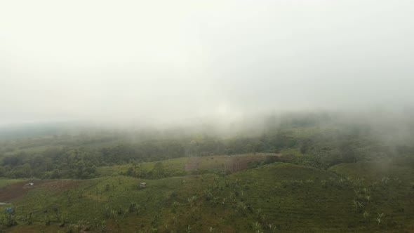 Farmland in the Mountains in the Fog