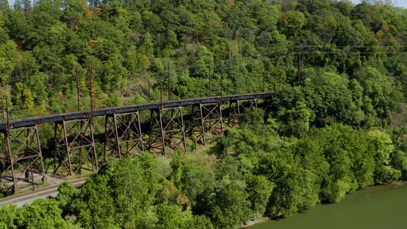 Abandoned Trestle Bridge near Susquehanna River Aerial in Forest