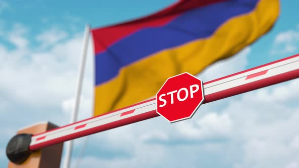 Barrier Gate Opened Flag Armenia As Background alt