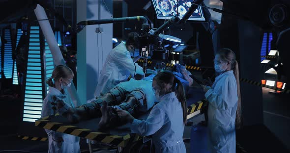 Alien Lies in the Laboratory on the Operating Table