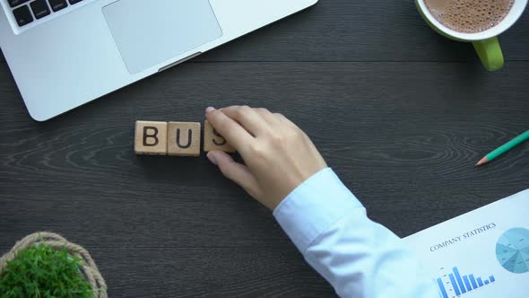 Business Plan, Woman Making Phrase of Cubes, Company Strategy for Near Future