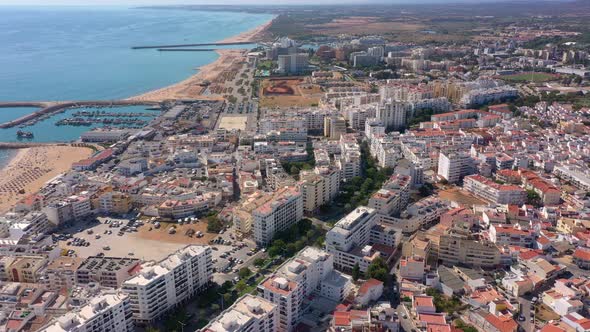 Drone Footage Shooting the Tourist Town of Quareira on the Shores of the Atlantic Ocean Beaches with