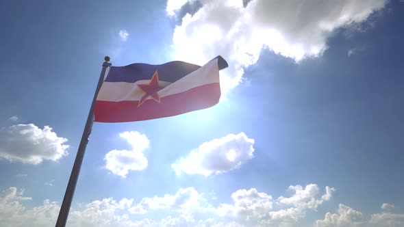 Yugoslavia Flag on a Flagpole V4 - 4K