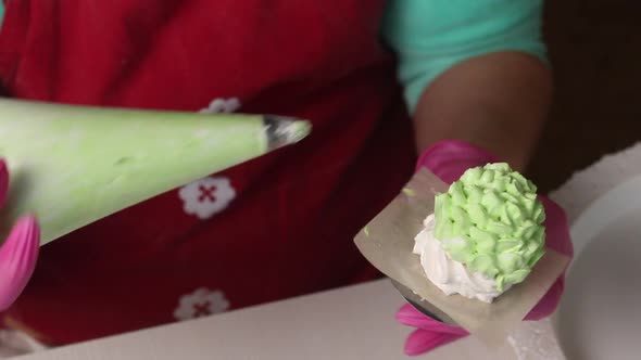 A Woman Makes Cones From Marshmallows.