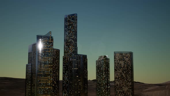 City Skyscrapers at Night in Desert