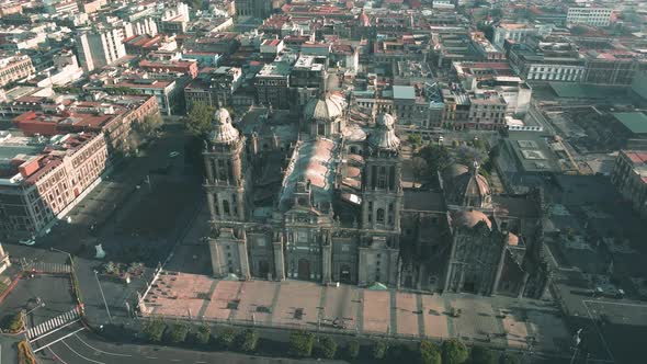Aerial view of mexico city Cathedral and near buildings