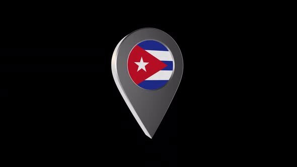 3d Animation Map Navigation Pointer With Cuba Flag With Alpha Channel  - 2K