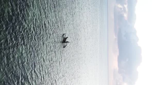 Tanzania Vertical Video  Boat Boats in the Ocean Near the Coast of Zanzibar Aerial View