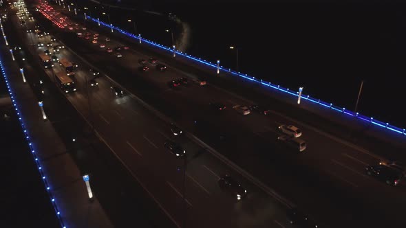 Aerial Drone Shot of Road Vehicles Night Traffic