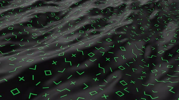 Green pattern of symbols on a black canvas