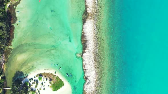 Vibrant colors of the tropical sea with white sand beaches and coral reef. Malibu beach, Koh Phangan