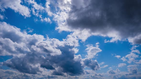 Time Lapse Layered Clouds Move in Blue Sky Under Bright Sun Cloudscape