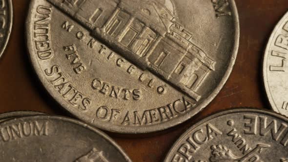 Rotating stock footage shot of American monetary coins 