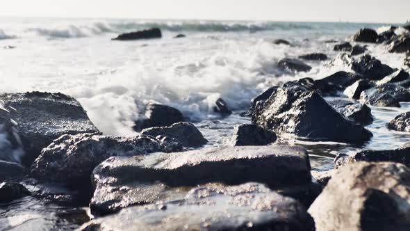 View of the Rocks in the Sea Waves Hitting Them