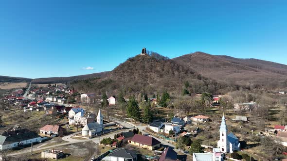 Aerial view of castle in village Slanec in Slovakia