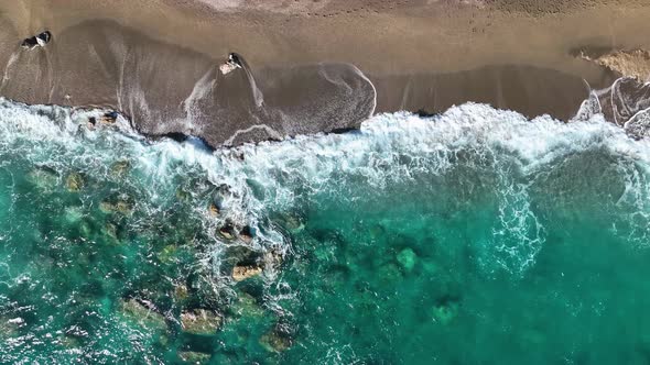 Azure beach on the Mediterranean Sea aerial view 4 K