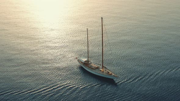 Aerial view of some boats at dawn in Montepaone, Calabria, Italy.