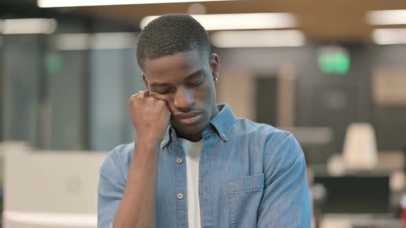 Sleepy African American Man Taking Nap Falling Asleep