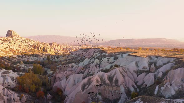 Colorful Rose Valley in Cappadocia Landscape During Sunset.