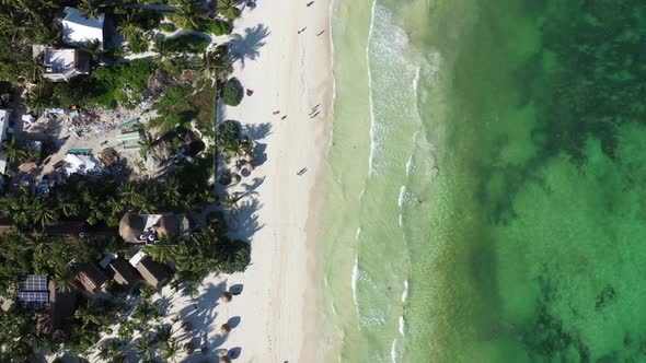 Aerial Top Down View at Tulum Beach and a Turquoise Ocean